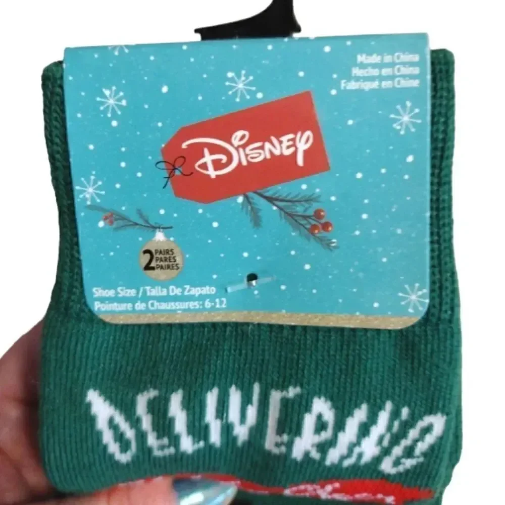 Disney 2 Prs Mickey Mouse Santa Christmas Crew Socks NWT‎ Festive Nostalgia